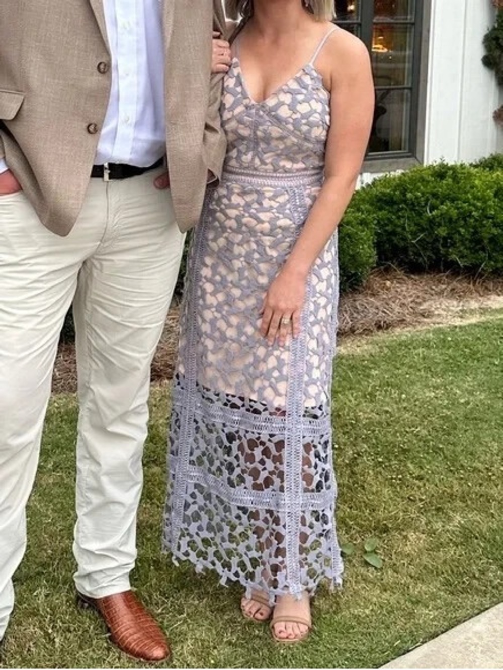 Elliatt Light Grey Lace Maxi Dress with Nude Lining